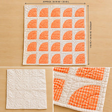 Quilted Crib Quilt 36 x 36 White  Orange Gingham Patchwork Quilt