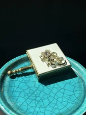 1950’s Vintage Mini Portable Brass Pocket/Purse Travel Ashtray Rhinestone Lid