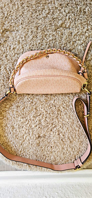 Michael Kors Damen Umhängetasche Canvas Rosa Halbmond, Reißverschluss, Kette