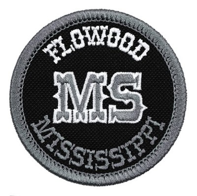 Flowood Mississippi Embroidered Patch Black/Dark Gray Iron-On Sew-On Hat Jacket