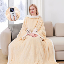 Wearable Heated Blanket with Sleeves, Electric Heated Robe with Foot Pockets, El