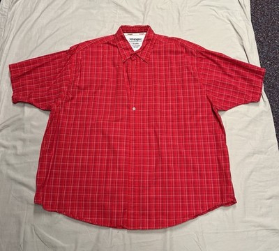 Wrangler Hero Men's 3XL Big & Tall Cotton Woven Plaid Button-Down Shirt Red