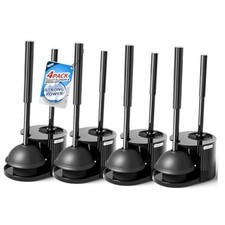 4Pack 2 in 1 Toilet Brush and Plunger Set, Extended Handle Plunger,Toilet Black