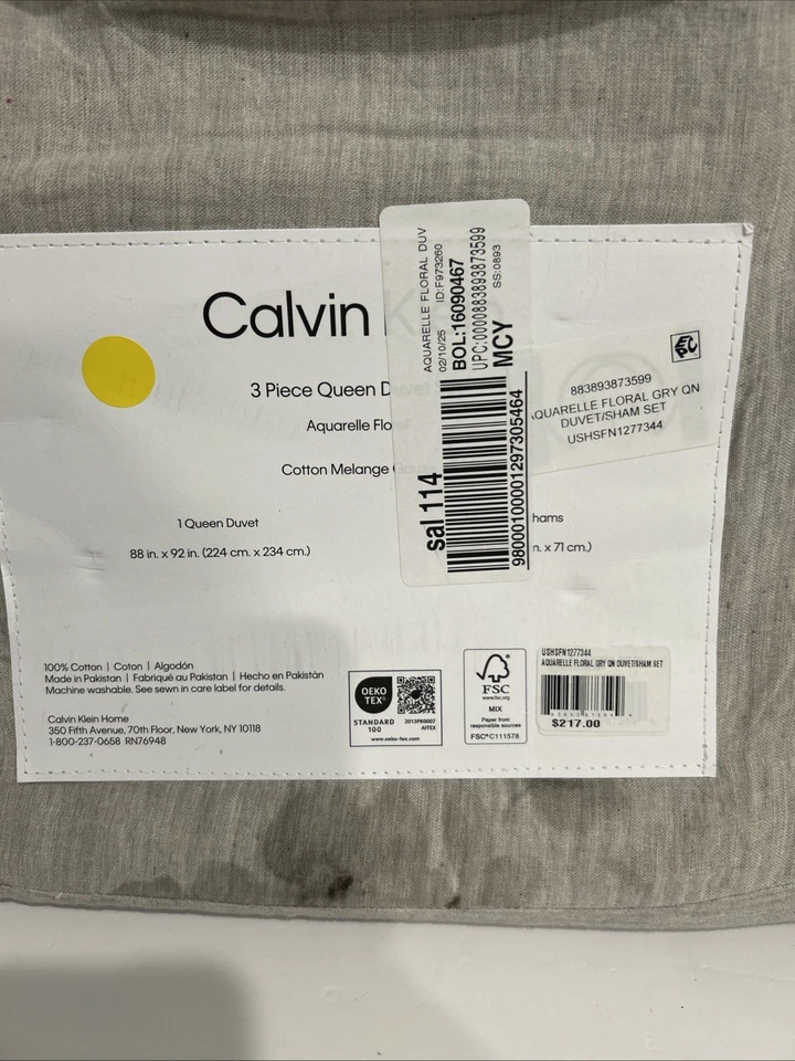 Juego de 3 fundas y funda nórdica Calvin Klein acuarela floral suave algodón Queen gris Foto 4 de 4