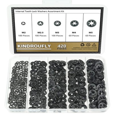 420 Pieces Internal Tooth Star Lock Washers,5 Sizes Quick Speed Locking Washers
