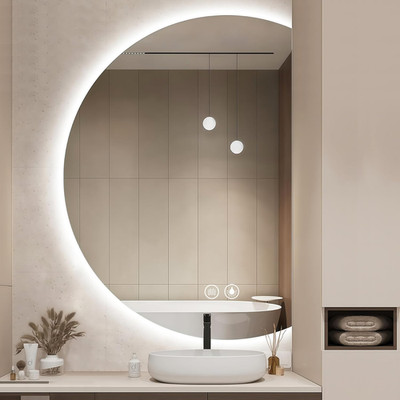 Led Mirror for Bathroom, 40''×28'' Half Moon round Backlit Lighted Vanity Mirro...