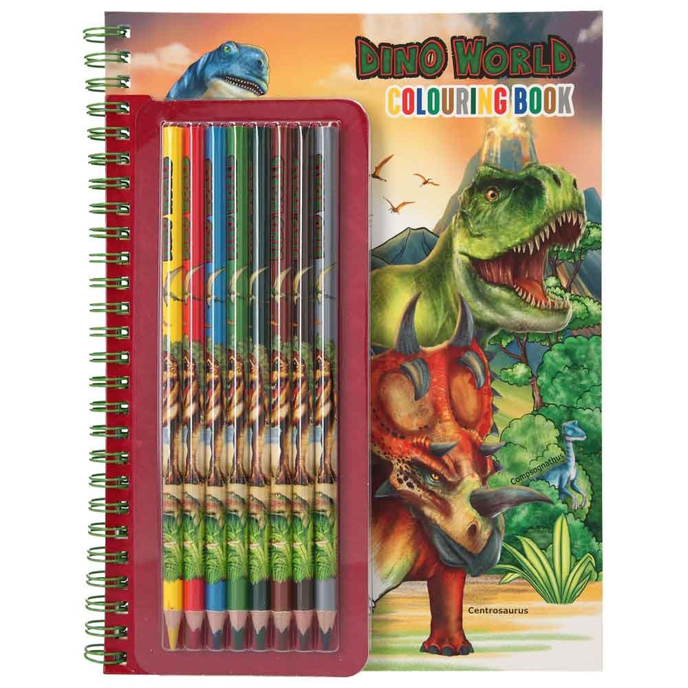 Depesche Dino World Colouring Book with 8 Coloured Pencils and Stickers Ages 5+