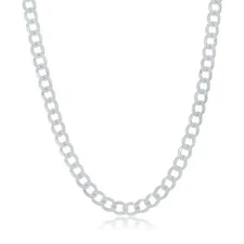 VFK 5mm Silver High-Polish .925 Curb Cuban Link Chain Necklace – Elegant 20'' Un