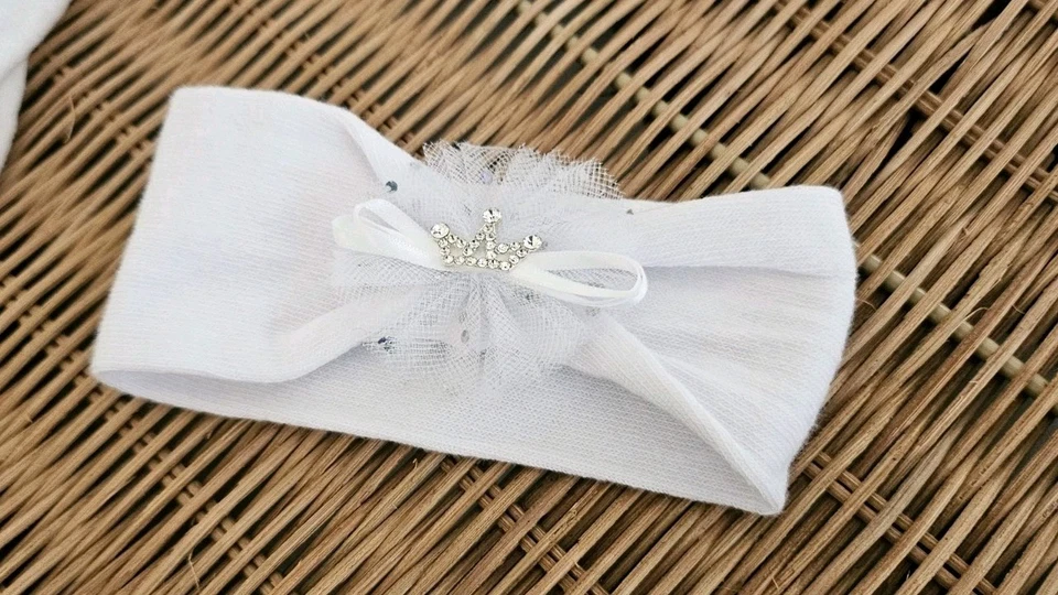 Vestito Abito Battesimo Con Maglioncino, Ghettine E Fascetta - Immagine 4 di 4