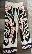 ZARA Girl s GRAPHIC PANTS 13/14 Cotton IVORY w/Black Zip Close