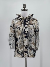 St. John Couture Tan Silver Silk Metallic Camo Collared Embroidered Jacket Sz 2