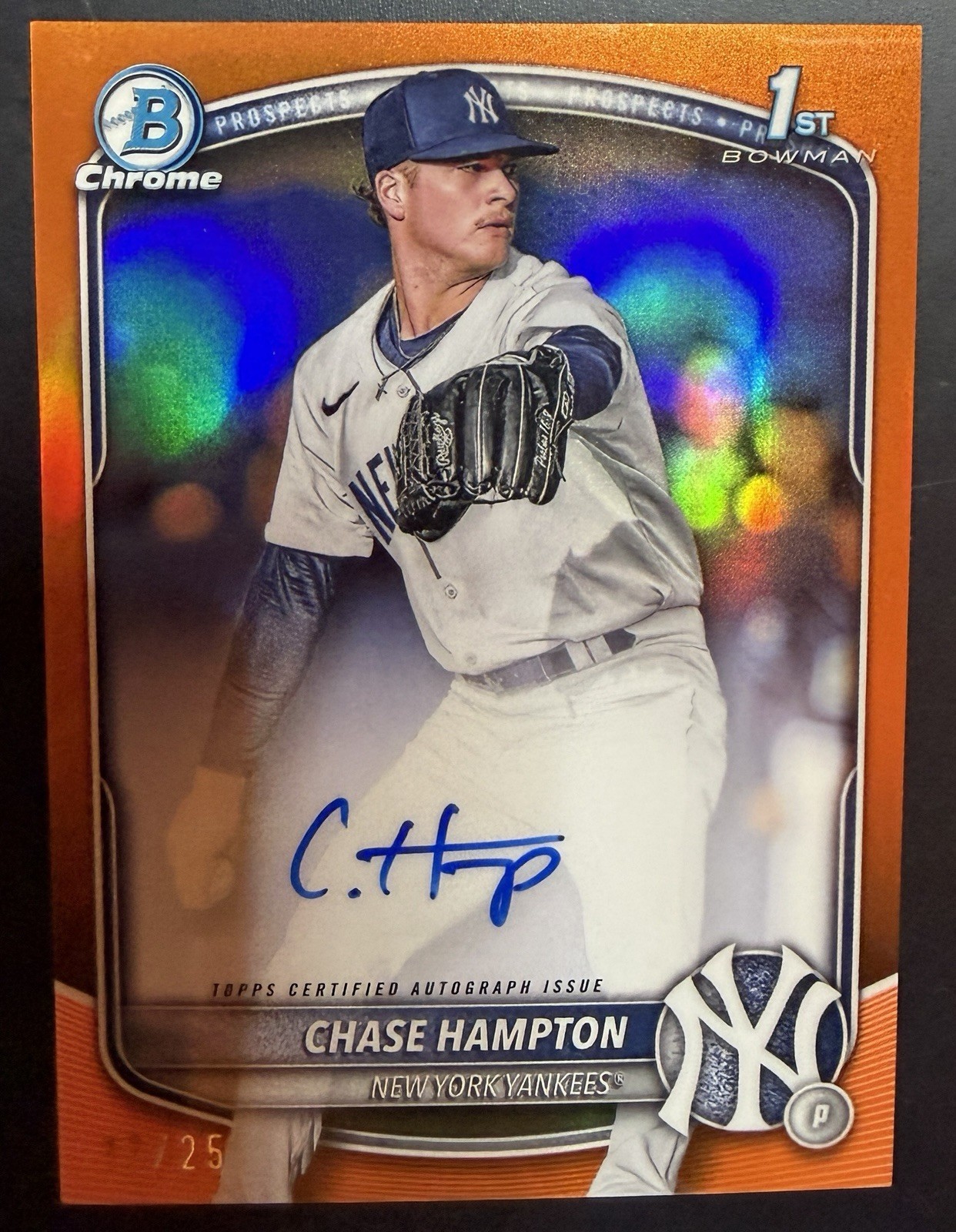 2025 Bowman Chrome Chase Hampton 1st Orange /25 Auto Yankees #CPA-CHA
