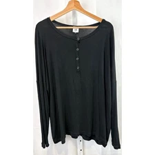 CABI Size M Jersey Knit Henley Top 3624 Oversized Long Sleeve Tee Black 