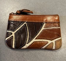 Fossil Brand Change Purse Canvas & Leather Leaf Pattern