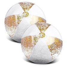 2 Pcs Glitter Beach Ball 16 Inch Inflatable Beach Balls Gold Confetti White