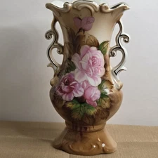 Elegant 8" Vintage Lipper & Mann Creations Hand-Painted Floral Vase