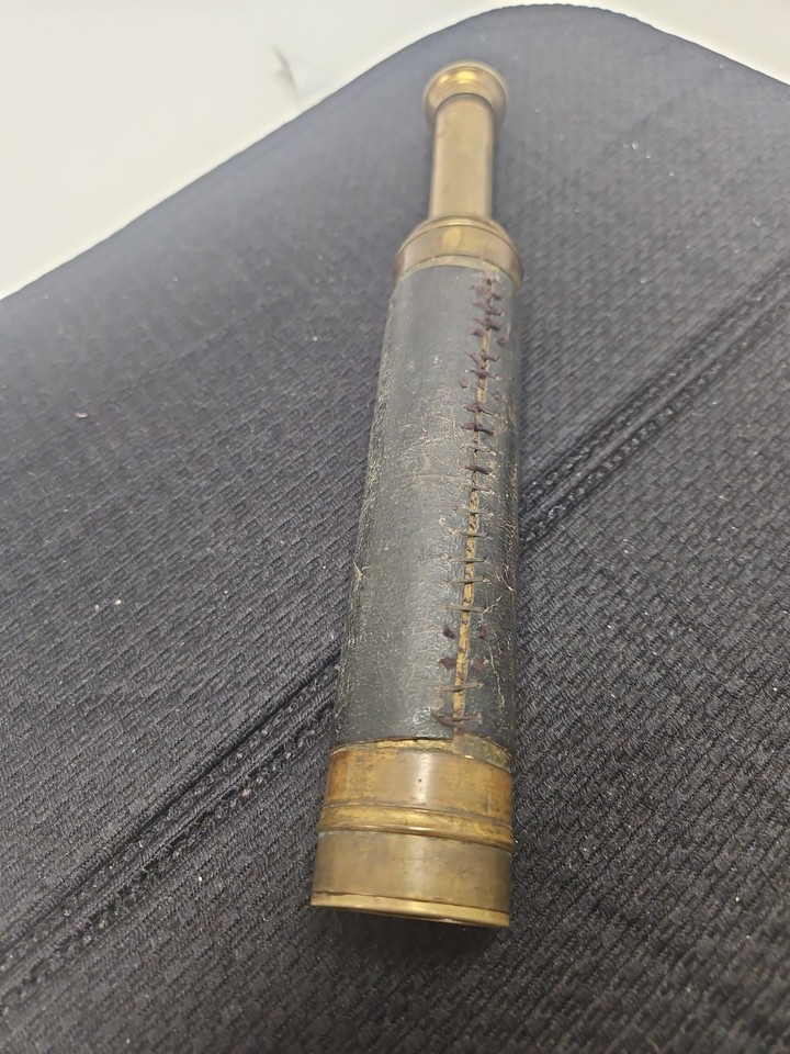 Antique 1800s Victorian 3 Draw Brass Telescope Leather Wrapped 19th Century