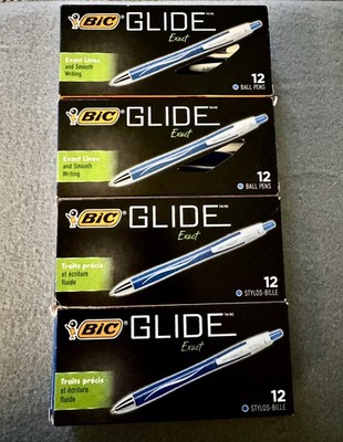(4) Boxes 12 ea. BIC Glide Exact Blue Retract Ballpoint Pens, Fine Pt. (48 pens)