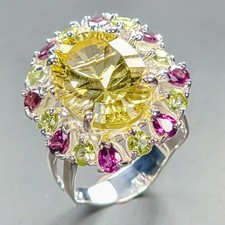 Unique 15 ct Natural Lemon Quartz Ring 925 Sterling Silver Size 8 /R450123