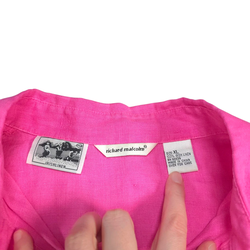 Blusa Vintage Richard Malcom Rosa Lino Irlandés Bordada Floral Mujer Talla XL Foto 3 de 4