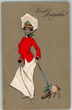 13969279 - Glamour Fashion Woman Piglet on a Leash New Year Pig 1906