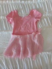 Girls Kids Pink Short Sleeve Dance Leotard with Matching Dance Wrap Skirt Set
