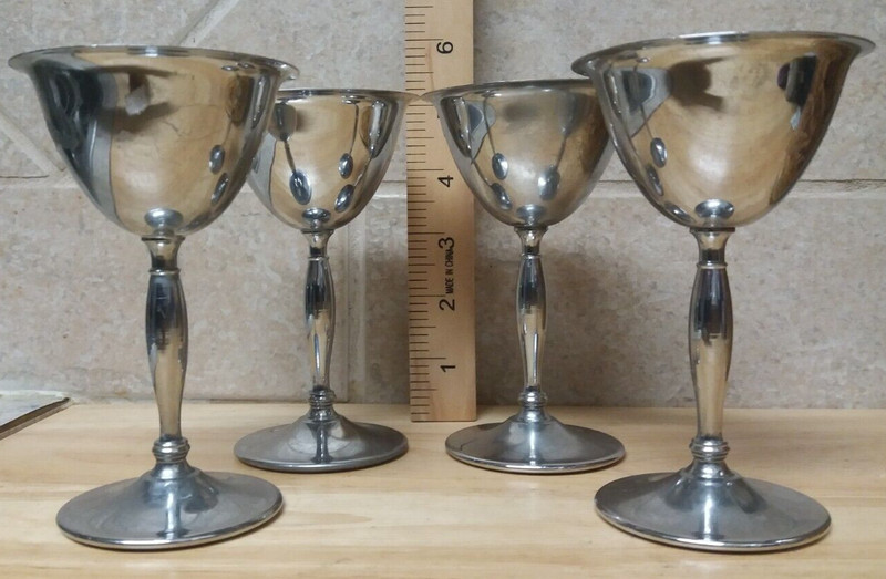 4 Vintage Stainless Chrome Stemmed Barware Wine, Champagne, Sherry, Ice Cream