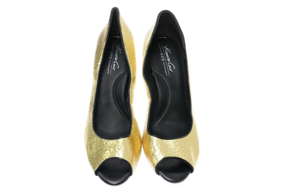 Kenneth Cole Ingrahm 女式金属金色皮革露趾高跟鞋 9 M 码 — 第 3/4 张图片