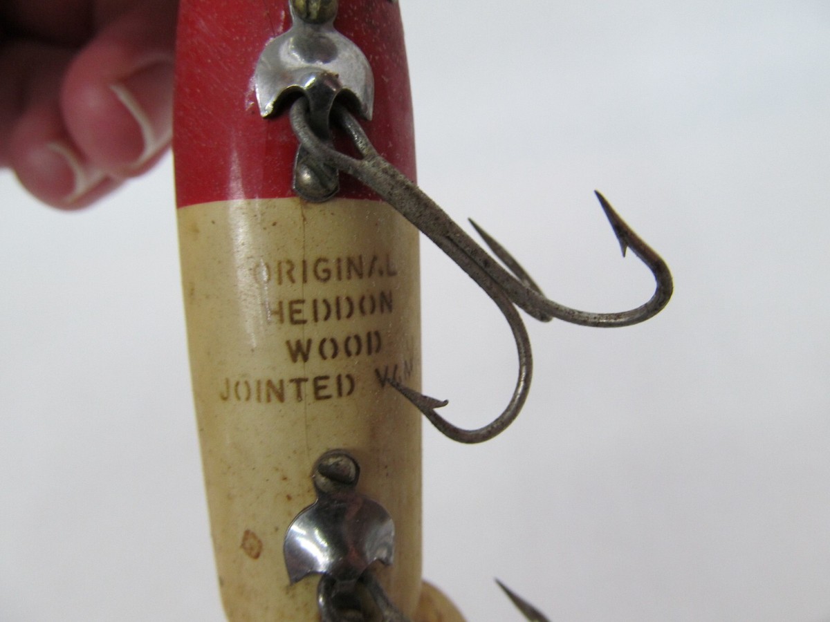 Vintage Fishing Lure Red White Heddon Jointed Vamp Wood | eBay Vintage Fishing Lure Red White Heddon Jointed Vamp Wood | eBay