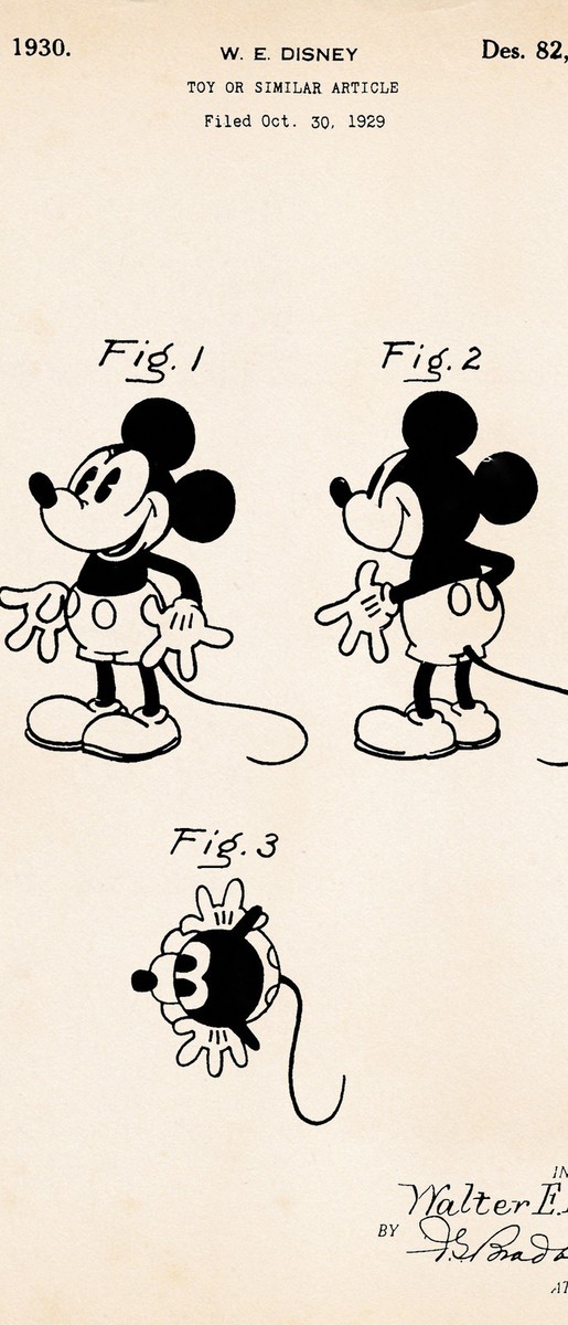 Official 1930 Mickey Mouse US Patent Art Print Walt Disney
