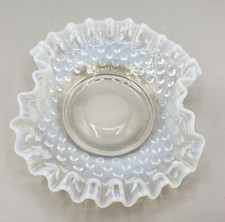 Vintage Fenton Opalescent Hobnail Candy Dish Bon Bon Ruffled Crimped Edge