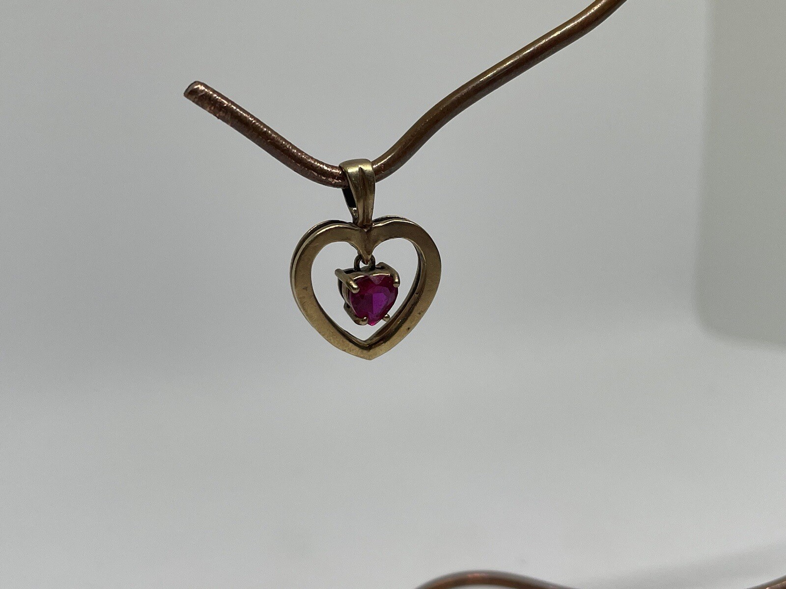 Solid 10K Yellow Gold Ruby Heart Pendant Charm 1.… - image 2