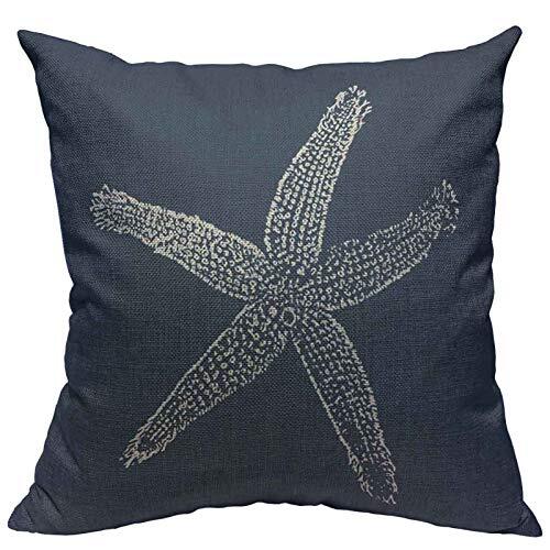 Throw Pillow Covers Star Vintage Starfish Navy Blue Fish Cotton Linen Decorat...-image