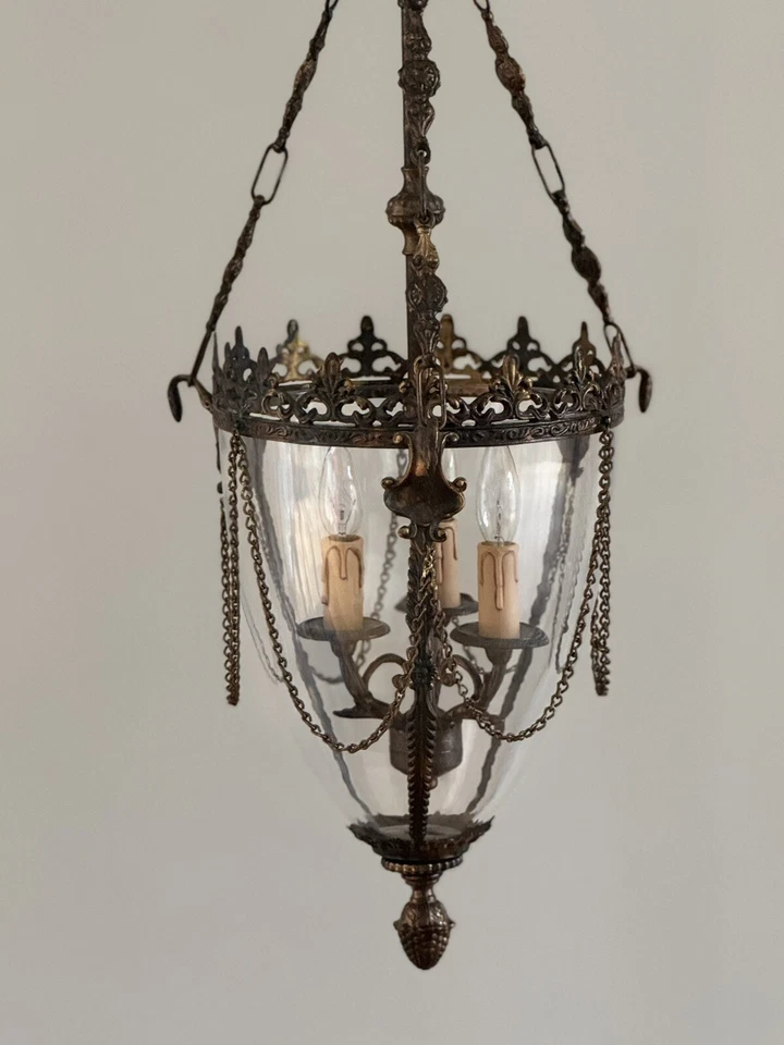 Lámpara de araña francesa de bronce del viejo mundo colgante campana tarro metropolitano A-1 Foto 2 de 4