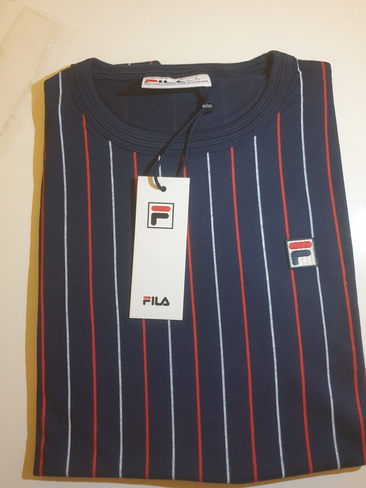 T shirt Fila uomo Lee Navy righe verticali a contrasto retrò