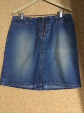 Faded Glory Jean 3 Pocket Skirt 14 Back Slit Blue Denim Back Closer Vtg 213