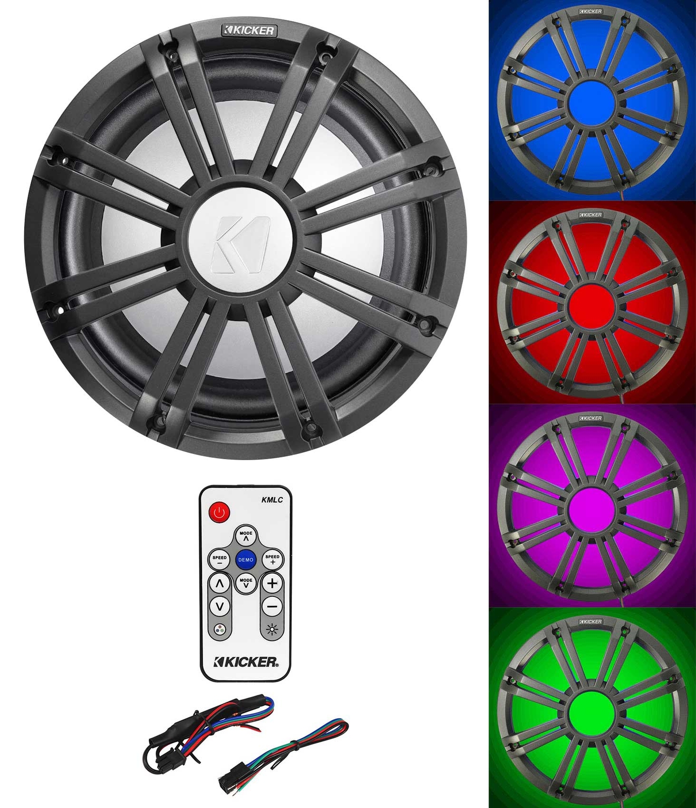 Сабвуфер KICKER 45KMF102 10-канальный Морской сабвуфер Угольная решетка со светодиодами Пульт дистанционного управления 36390₽