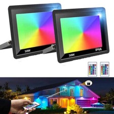 2x LED Flood Lights RGB Colour Changing Floodlight Outdoor Security Garden Lamp
