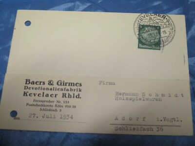 Postkarte  1934 , Devotionalien  Baers & Girmes , Kevelaer , Post - Dokument 319