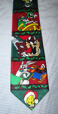 Vintage 1998 LOONEY TUNES Christmas Tie TAZ, Bugs Bunny, Tweety Warner Bros.