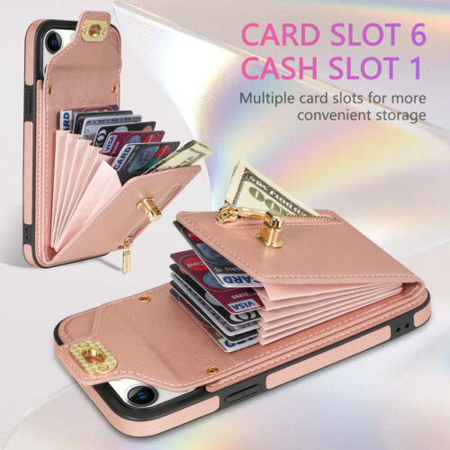 Damen Umhängetasche Leder Geldbörse Karte für iPhone 15 Pro Max 14 13 12 11 XS XR - Bild 8 von 52