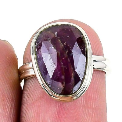 Kaschmir roter Rubin Edelstein 925 Sterlingsilber Statement Boho Trendy Ring US 6
