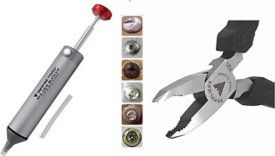 VT-001-S2T - Solder Sucker + 5  Mini Pliers, Stripped Screw Removal Pliers