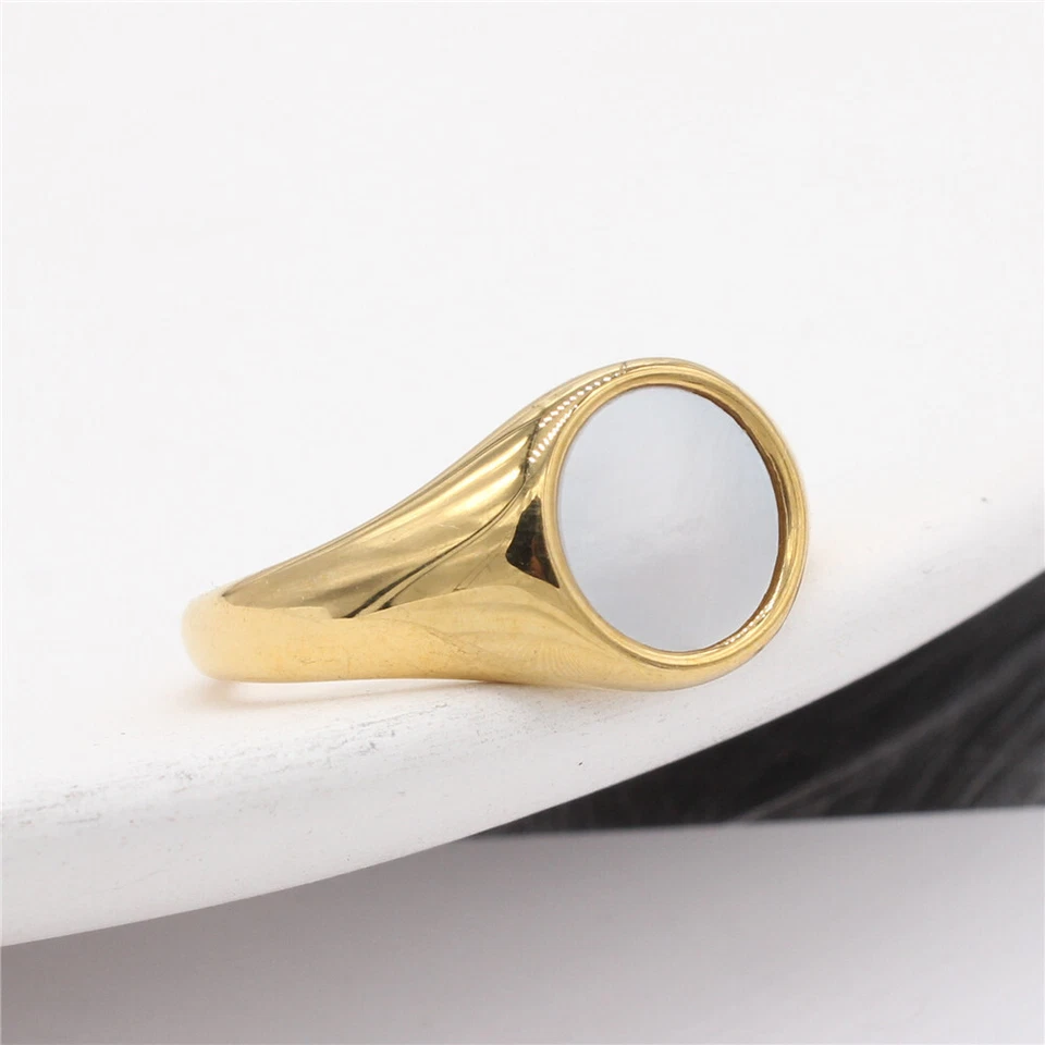 Men Women Signet Rings Stainless Steel Round Simple Wedding Statement Pinky Band - Image 3 of 4