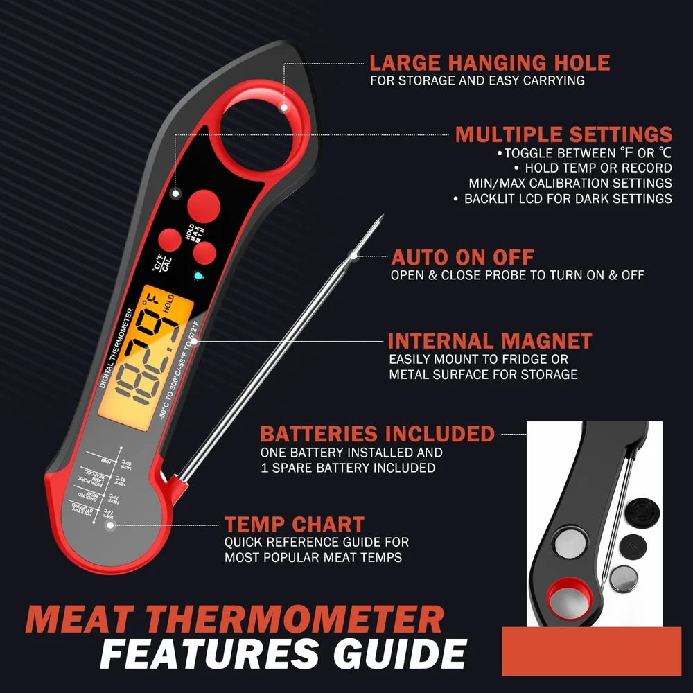 Meat Thermometer Digital, Instant Read Meat Thermometer for Grill and Cooking, I