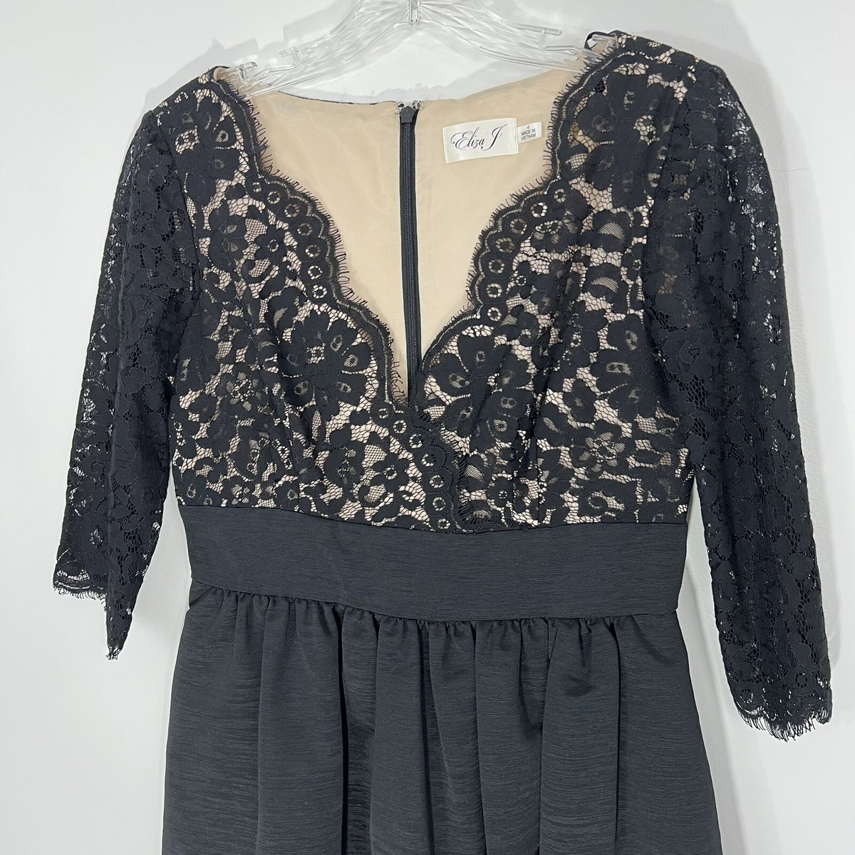 chinese dress ladies Eliza J Blue/Nude Crochet Lace Overlay Dress- Size 14 – The Saved Collection main image 0