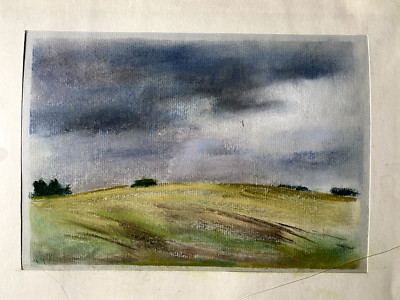 Franz Ehmke *1928-2018 Pastel Lübars Düstere Wolke °Baum Felder Wiesen Signed