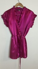 Cinema Etoile Seductive Wear Satin Robe Bright Pink Ruffle Short Women  s L