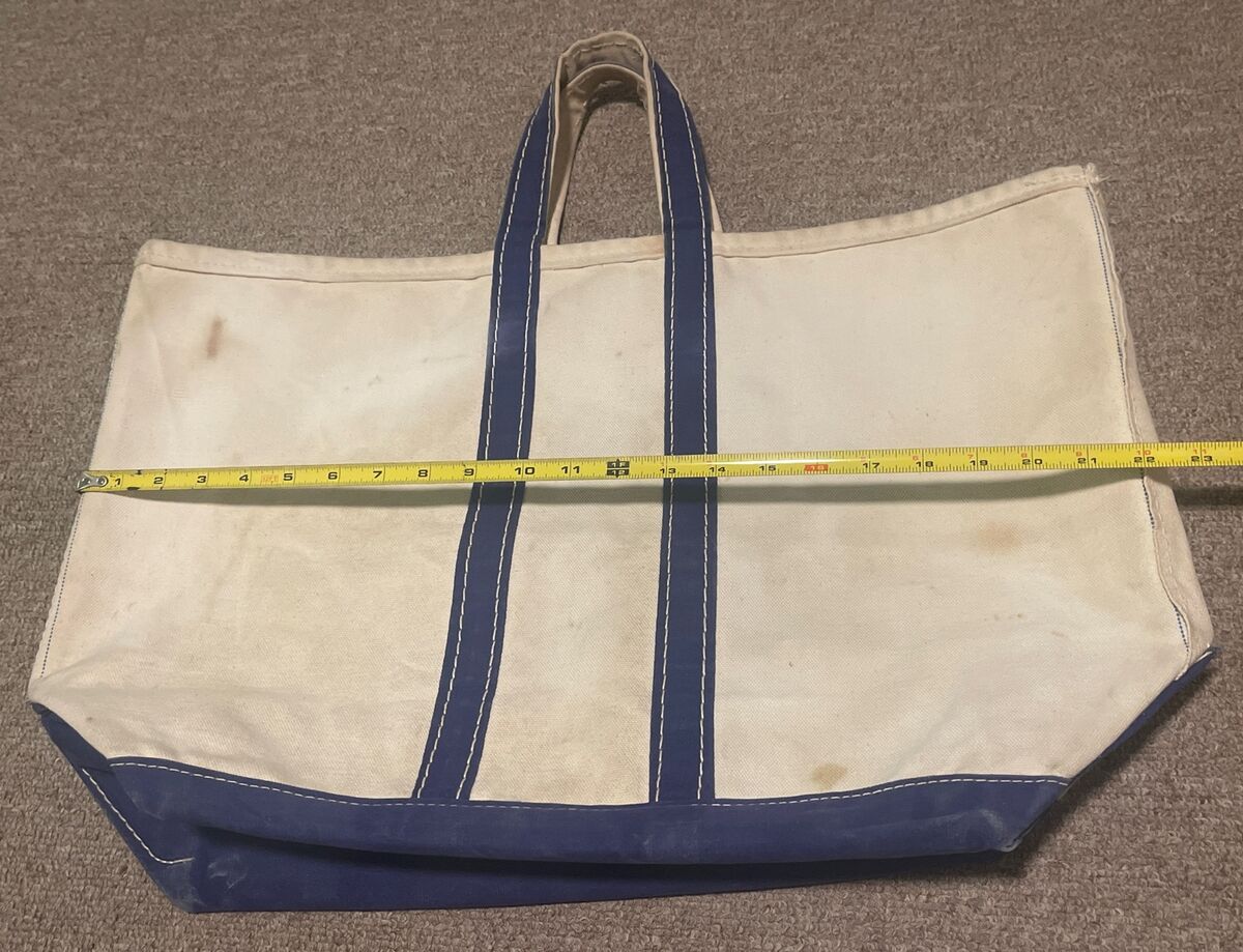 Vintage 50s 60s Large LL Bean Boat & Tote Cream Blue Script Vintage 50s 60s Large LL Bean Boat & Tote Cream Blue Script