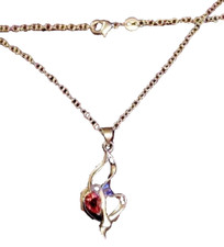 Sterling Heart w/ Pink Crystal Pendant 18" Sterling O chain Necklace Valentines
